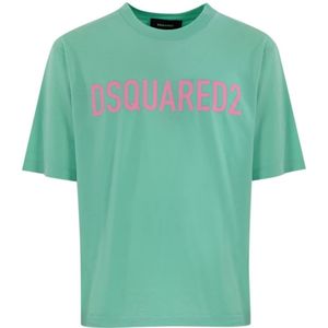 Dsquared2, Tops, Heren, Blauw, L, Katoen, Heldere Blauwe Katoenen T-shirt Logo Print