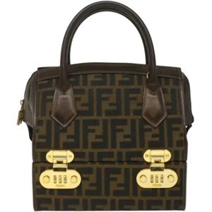 Fendi Vintage, Pre-owned, Dames, Bruin, ONE Size, Tweed, Tweedehands Bruine Canvas Fendi Tas