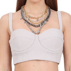 Elisabetta Franchi, Tops, Dames, Wit, S, Parel Grijs Bustier Top met Ketting