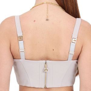 Elisabetta Franchi, Tops, Dames, Wit, L, Parel Grijs Bustier Top met Ketting