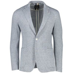 Hugo Boss, Lichtblauw Geruite Linnen Blazer Grijs, Heren, Maat:XL