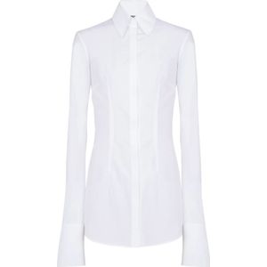 Balmain, Blouses & Shirts, Dames, Wit, S, Katoen, Aansluitende popeline overhemd