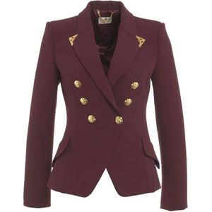 Elisabetta Franchi, Jassen, Dames, Rood, XS, Leer, Rode Blazer Aw 24 Dameskleding