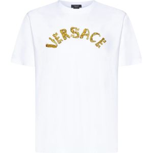 Versace, Tops, Heren, Wit, L, Katoen, Slim Fit T-shirts en Polos