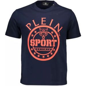Plein Sport, Tops, Heren, Blauw, L, Katoen, Blauw Katoenen T-Shirt met Korte Mouwen en Print