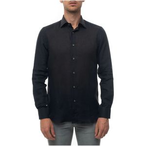Càrrel, Overhemden, Heren, Zwart, 4Xl, Linnen, Italiaans Linnen Jurk Hals Shirt