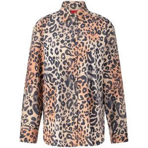 Hugo Boss, Blouses & Shirts, Dames, Veelkleurig, L, Katoen, Leopard Print Oversized Boyfriend Blouse