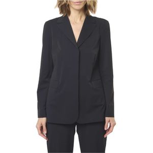 Max Mara, Jassen, Dames, Zwart, M, Zwarte Jersey Blazer met Laser-Cut Randen