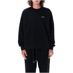 Off White, Truien, Heren, Zwart, M, Katoen, Zwart Wit Gebreide Kleding Windy Arrow Crewneck