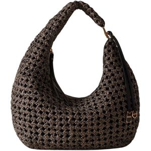 Borbonese, Tassen, Dames, Zwart, ONE Size, Hobo Tas in Natuur/Zwart