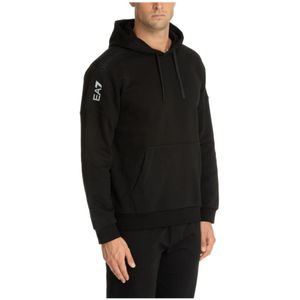 Emporio Armani Ea7, Sweatshirts & Hoodies, Heren, Zwart, S, Katoen, Trekkoord Effen Logo Zak Hoodie