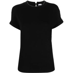 Brunello Cucinelli, Korte Mouwen Ronde Hals T-Shirts Zwart, Dames, Maat:L