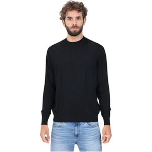 Armani Exchange, Truien, Heren, Zwart, L, Zwarte Geometrische Crewneck Sweater