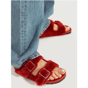 Birkenstock, Schoenen, Dames, Rood, 36 EU, Wol, Arizona Shearling Slides