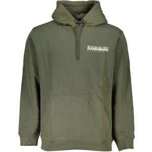 Napapijri, Sweatshirts & Hoodies, Heren, Groen, S, Katoen, Groene Fleece Hoodie met Logo Print