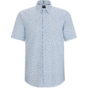 Hugo Boss, Overhemden, Heren, Blauw, XL, Gedrukte Oxford Slim Fit Overhemd Blauw