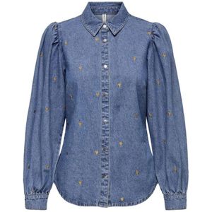 Only, Blouses & Shirts, Dames, Blauw, M, Denim, Geborduurd Denim Overhemd Blauw Freewear