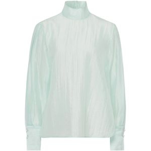 IVY Oak, Organza Blouse met Opstaande Kraag Blauw, Dames, Maat:2XS