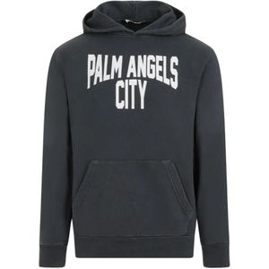 Palm Angels, Sweatshirts & Hoodies, Heren, Grijs, L, Katoen, Donkergrijze City Washed Hoodie