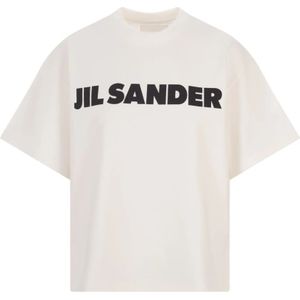 Jil Sander, Tops, Dames, Wit, L, Katoen, Wit Katoen Logo Print T-shirt
