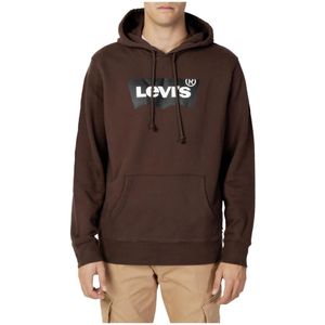 Levi's, Heren Bruine Print Hoodie Bruin, Heren, Maat:S