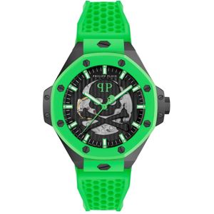 Philipp Plein, Automatisch Skeleton Horloge Groen/Zwart Groen, Heren, Maat:ONE Size