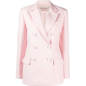 Valentino Garavani, Jassen, Dames, Roze, S, Roze Crepe Couture Jas met Klassieke Revers en Knoopsluiting