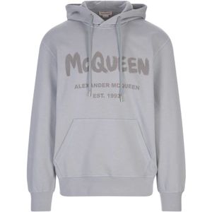 Alexander McQueen, Sweatshirts & Hoodies, Heren, Grijs, L, Grijze Mc Queen Graffiti Logo Hoodie