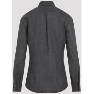 Brunello Cucinelli, Blouses & Shirts, Dames, Grijs, M, Wol, Elegante Grijze Wollen Overhemd