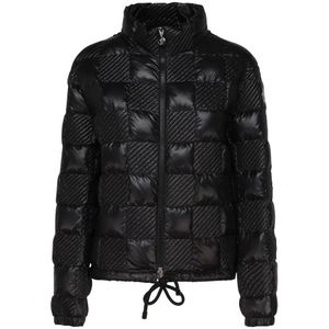 Moncler, Jassen, Dames, Zwart, S, Nylon, Zwarte gewatteerde jas met geruit ontwerp