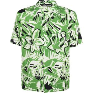 Palm Angels, Overhemden, Heren, Groen, M, Groene Shirt - Regular Fit - Geschikt voor Warm Klimaat - 100% Viscose