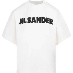 Jil Sander, Tops, Dames, Wit, M, Katoen, Wit T-shirt met Zwart Logo