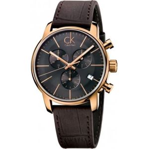 Calvin Klein, Elegant Quartz Horloge met Zwarte Wijzerplaat en Bruine Leren Band Bruin, Dames, Maat:ONE Size