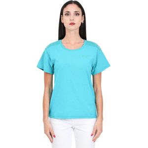 Moschino, Tops, Dames, Groen, M, Katoen, Aqua Groen Logo T-shirt Dames