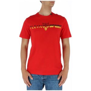 Plein Sport, Tops, Heren, Rood, L, Katoen, Rode Print Korte Mouw T-shirt