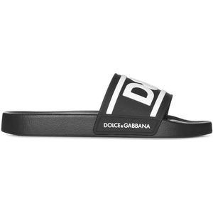 Dolce & Gabbana, Schoenen, Heren, Zwart, 40 EU, Zwarte Logo-Print Sandalen
