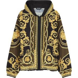 Versace, Jassen, Heren, Veelkleurig, L, Polyester, Stijlvol Zwart Olijf Goud Jack