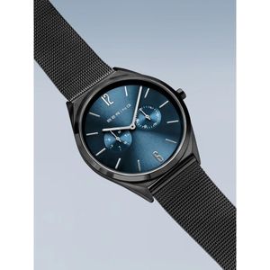 Bering, Accessoires, Heren, Zwart, ONE Size, Blauw Stalen Quartz Herenhorloge