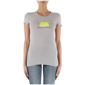 Armani Exchange, Tops, Dames, Grijs, L, Katoen, Stretch Katoen Slim Fit Logo T-shirt