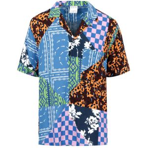 Marcelo Burlon, Overhemden, Heren, Blauw, S, Korte mouwen overhemd met Hawaïaanse print