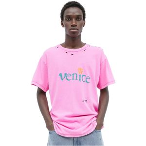Erl, Tops, Heren, Roze, 2Xl, Katoen, Distressed Venice T-Shirt