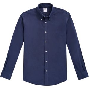 Brooks Brothers, Overhemden, Heren, Blauw, XL, Katoen, Blauw Regular Fit Non-Iron Stretch Katoenen Overhemd met Button Down Kraag