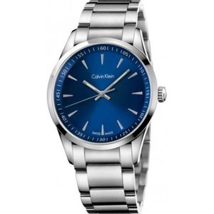 Calvin Klein, Accessoires, Dames, Grijs, ONE Size, Gedurfd Quartz Horloge met Blauwe Wijzerplaat en Roestvrijstalen Band