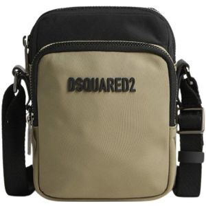 Dsquared2, Tassen, Heren, Beige, ONE Size, Leer, Schoudertas met Rits en Logo Zak