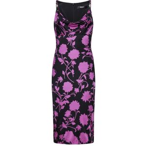 Versace, Kleedjes, Dames, Veelkleurig, S, Bloemen Midi Jurk met Medusa Nieten