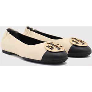 Tory Burch, Schoenen, Dames, Beige, 37 EU, Beige Leren Ballerina Platte Schoenen