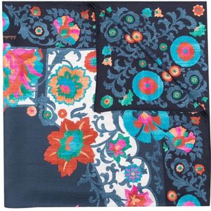 Salvatore Ferragamo, Zijden sjaal met bloemenprint Blauw, Dames, Maat:ONE Size