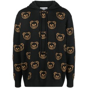 Moschino, Sweatshirts & Hoodies, Heren, Zwart, S, Wol, Teddy Bear Motief Hoodie