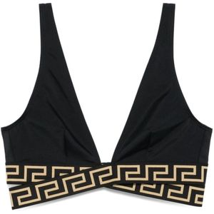 Versace, Badkleding, Dames, Zwart, S, Zwarte Greca-detail Bikini Top