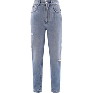 Dolce & Gabbana, Jeans, Dames, Blauw, M, Katoen, Blauwe High Waist Jeans Gemaakt in Italië